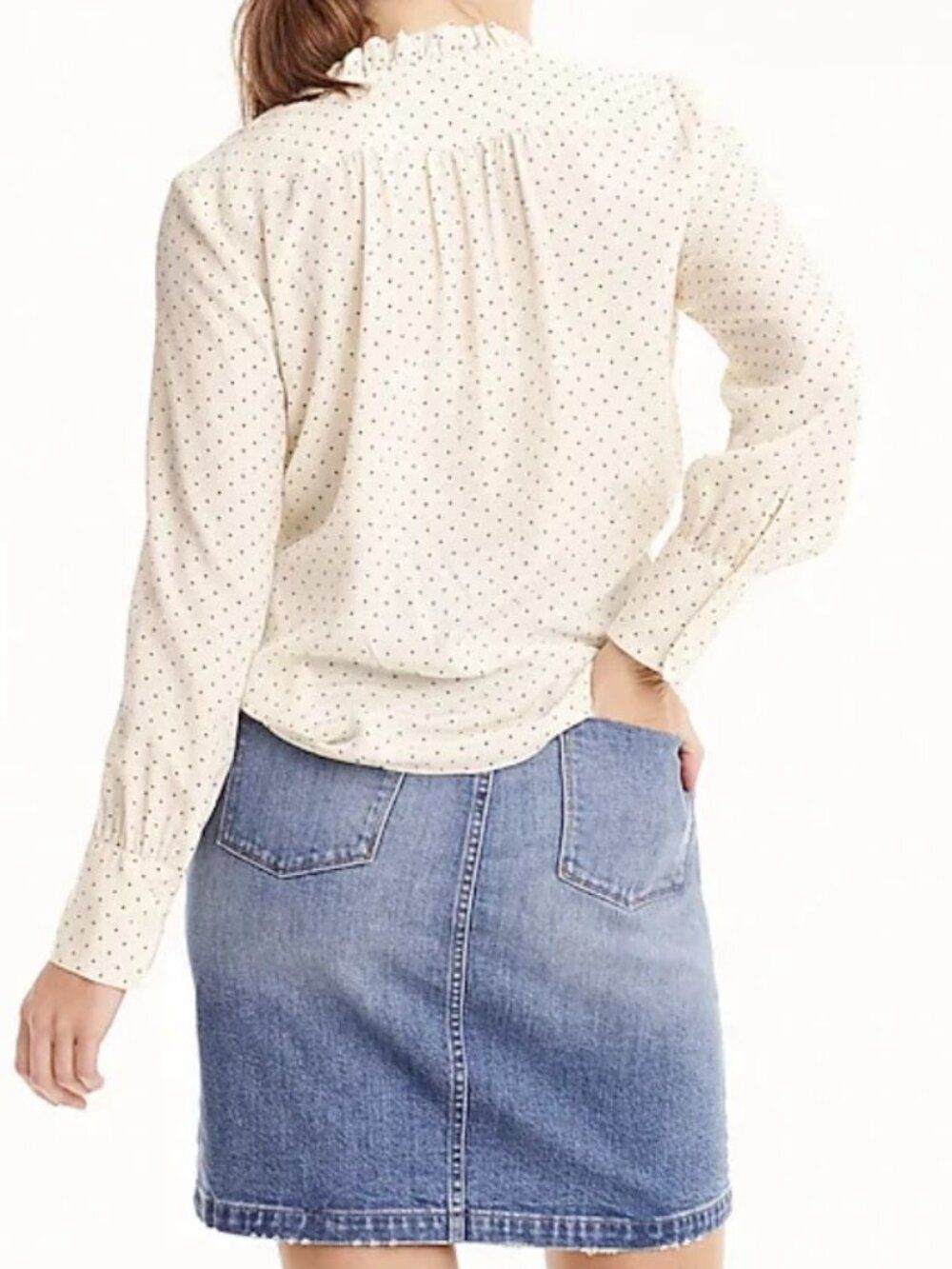 J.Crew Silk ruffle-neck blouse in dot-J0273 NWOT SUNDRIED LINEN M$148 - Picture 2 of 3